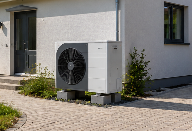 Modernisiertes Einfamilienhaus mit Luft-Wasser-Wärmepumpe und PV-Anlage als Beispiel für einen Heizungstausch in Freiburg und Umgebung