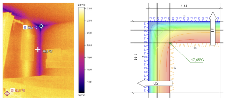 Thermografieaufnahme und Wärmebrückenberechnung zur bauphysikalischen Untersuchung von Schimmel und Oberflächentemperaturen